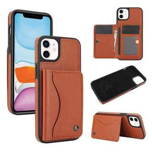 For iPhone 11 AwQuer Horizontal Flip Card Bag Holder Leather Phone Case(Brown)