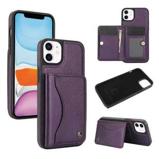 For iPhone 11 AwQuer Horizontal Flip Card Bag Holder Leather Phone Case(Dark Purple)