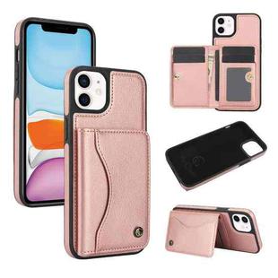 For iPhone 11 AwQuer Horizontal Flip Card Bag Holder Leather Phone Case(Rose Gold)