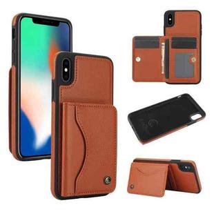 For iPhone X / XS AwQuer Horizontal Flip Card Bag Holder Leather Phone Case(Brown)