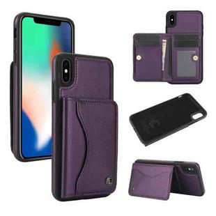 For iPhone X / XS AwQuer Horizontal Flip Card Bag Holder Leather Phone Case(Dark Purple)