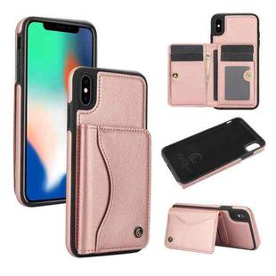 For iPhone X / XS AwQuer Horizontal Flip Card Bag Holder Leather Phone Case(Rose Gold)