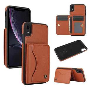 For iPhone XR AwQuer Horizontal Flip Card Bag Holder Leather Phone Case(Brown)