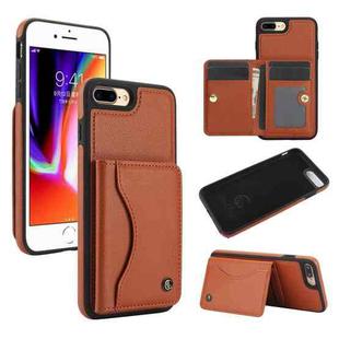 For iPhone 7 Plus / 8 Plus AwQuer Horizontal Flip Card Bag Holder Leather Phone Case(Brown)