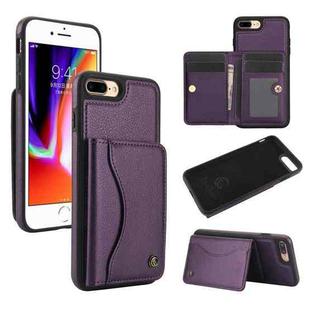 For iPhone 7 Plus / 8 Plus AwQuer Horizontal Flip Card Bag Holder Leather Phone Case(Dark Purple)