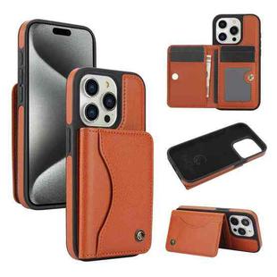 For iPhone 15 Pro AwQuer Horizontal Flip Card Bag Holder Leather Phone Case(Brown)