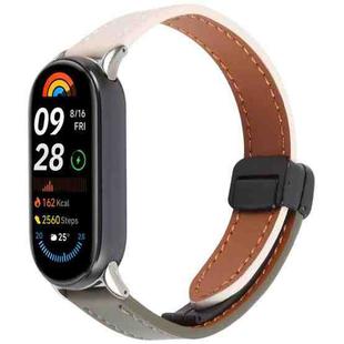 For Xiaomi Smart Band 9 / 8 Folding Magnetic Buckle Microfiber Leather Watch Band(Apricot+Butter)