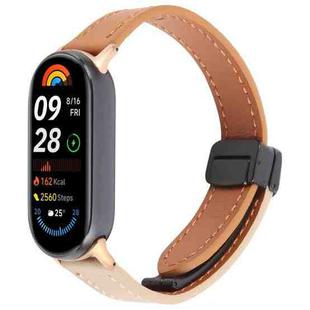 For Xiaomi Smart Band 9 / 8 Folding Magnetic Buckle Microfiber Leather Watch Band(Orange+Cream)