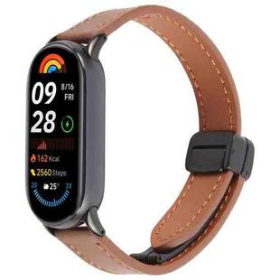 For Xiaomi Smart Band 9 / 8 Folding Magnetic Buckle Microfiber Leather Watch Band(Caramel Macchiato)