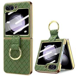 For Samsung Galaxy Z Flip6 VIETAO Woven Leather Metal Ring Phone Case(Green)