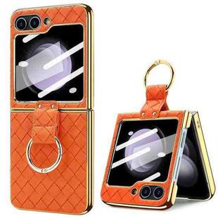 For Samsung Galaxy Z Flip6 VIETAO Woven Leather Metal Ring Phone Case(Orange)