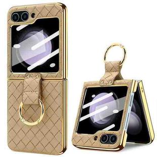 For Samsung Galaxy Z Flip5 VIETAO Woven Leather Metal Ring Phone Case(Gold)