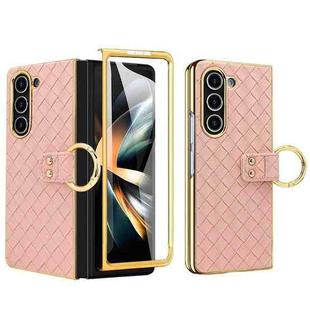 For Samsung Galaxy Z Fold6 VIETAO Woven Leather Metal Ring Phone Case(Pink)