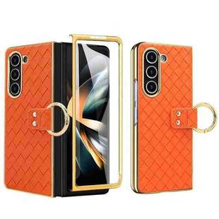 For Samsung Galaxy Z Fold6 VIETAO Woven Leather Metal Ring Phone Case(Orange)