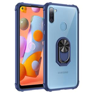 For Samsung Galaxy A11 Shockproof Transparent TPU + Acrylic Protective Case with Ring Holder(Blue)