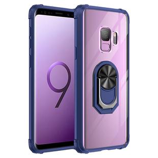 For Samsung Galaxy S9 Shockproof Transparent TPU + Acrylic Protective Case with Ring Holder(Blue)