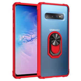 For Samsung Galaxy S10 Shockproof Transparent TPU + Acrylic Protective Case with Ring Holder(Red)
