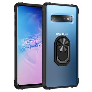 For Samsung Galaxy S10 Shockproof Transparent TPU + Acrylic Protective Case with Ring Holder(Black)