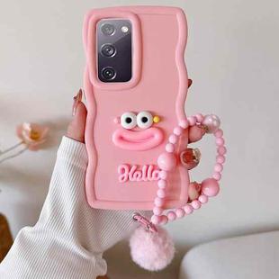 For Samsung Galaxy S20 FE Cartoon Sausage Mouth TPU Phone Case with Bead Chain(Pink)