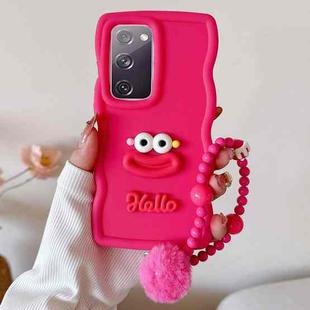 For Samsung Galaxy S20 FE Cartoon Sausage Mouth TPU Phone Case with Bead Chain(Red)