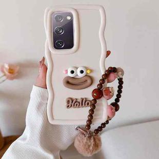 For Samsung Galaxy S20 FE Cartoon Sausage Mouth TPU Phone Case with Bead Chain(White)