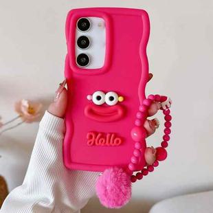 For Samsung Galaxy S22 5G Cartoon Sausage Mouth TPU Phone Case with Bead Chain(Red)