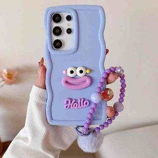 For Samsung Galaxy S22 Ultra 5G Cartoon Sausage Mouth TPU Phone Case with Bead Chain(Purple)