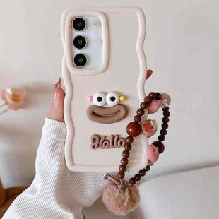 For Samsung Galaxy S23+ 5G Cartoon Sausage Mouth TPU Phone Case with Bead Chain(White)