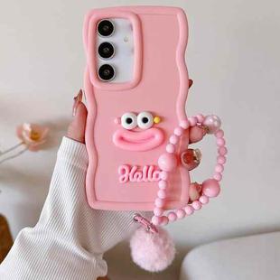 For Samsung Galaxy S23 FE 5G Cartoon Sausage Mouth TPU Phone Case with Bead Chain(Pink)