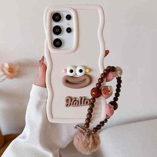 For Samsung Galaxy S25 Ultra 5G Cartoon Sausage Mouth TPU Phone Case with Bead Chain(White)
