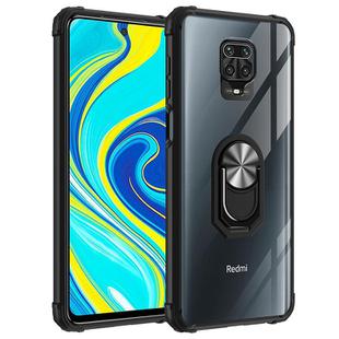 For Xiaomi Redmi Note 9 Pro Shockproof Transparent TPU + Acrylic Protective Case with Ring Holder(Black and Silver)