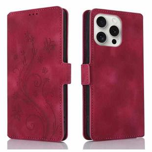 For iPhone 15 Pro Max Dreamy Butterfly Love Flower Embossed Leather Phone Case(Red)