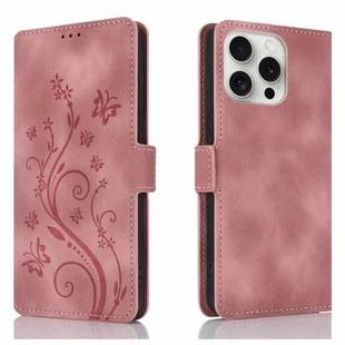 For iPhone 15 Pro Dreamy Butterfly Love Flower Embossed Leather Phone Case(Rose Gold)