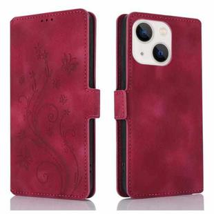 For iPhone 15 Plus Dreamy Butterfly Love Flower Embossed Leather Phone Case(Red)