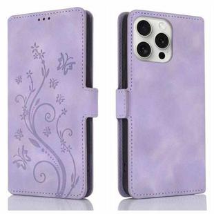 For iPhone 14 Pro Max Dreamy Butterfly Love Flower Embossed Leather Phone Case(Purple)