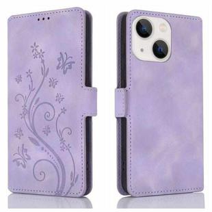 For iPhone 13 mini Dreamy Butterfly Love Flower Embossed Leather Phone Case(Purple)
