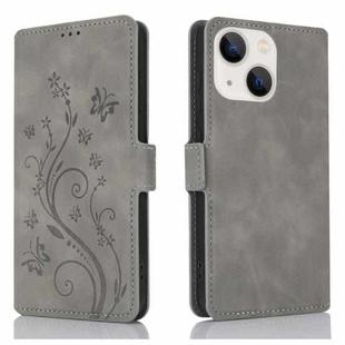 For iPhone 13 mini Dreamy Butterfly Love Flower Embossed Leather Phone Case(Grey)