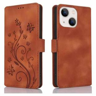 For iPhone 13 mini Dreamy Butterfly Love Flower Embossed Leather Phone Case(Brown)