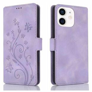 For iPhone 12 mini Dreamy Butterfly Love Flower Embossed Leather Phone Case(Purple)
