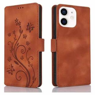 For iPhone 12 mini Dreamy Butterfly Love Flower Embossed Leather Phone Case(Brown)