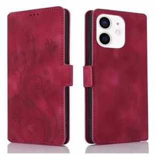 For iPhone 12 mini Dreamy Butterfly Love Flower Embossed Leather Phone Case(Red)