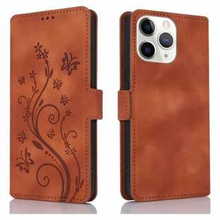 For iPhone 11 Pro Max Dreamy Butterfly Love Flower Embossed Leather Phone Case(Brown)