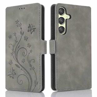For Samsung Galaxy S24+ 5G Dreamy Butterfly Love Flower Embossed Leather Phone Case(Grey)
