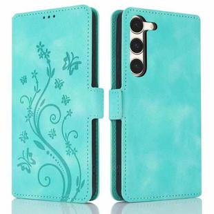 For Samsung Galaxy S23 5G Dreamy Butterfly Love Flower Embossed Leather Phone Case(Green)