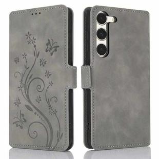 For Samsung Galaxy S23 5G Dreamy Butterfly Love Flower Embossed Leather Phone Case(Grey)