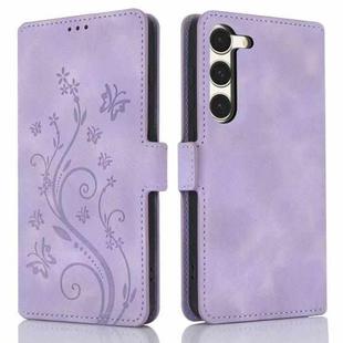 For Samsung Galaxy S23+ 5G Dreamy Butterfly Love Flower Embossed Leather Phone Case(Purple)