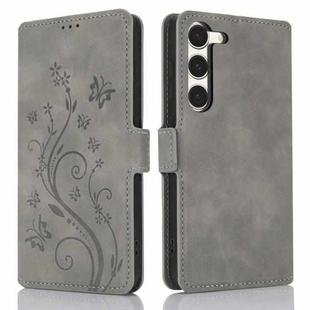 For Samsung Galaxy S23+ 5G Dreamy Butterfly Love Flower Embossed Leather Phone Case(Grey)