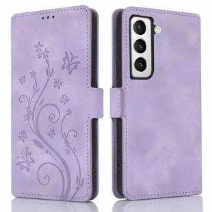 For Samsung Galaxy S22 5G Dreamy Butterfly Love Flower Embossed Leather Phone Case(Purple)