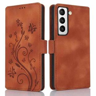 For Samsung Galaxy S22 5G Dreamy Butterfly Love Flower Embossed Leather Phone Case(Brown)