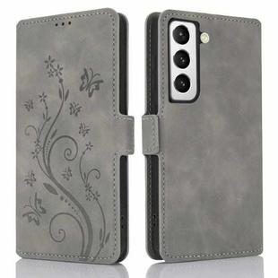 For Samsung Galaxy S21 5G Dreamy Butterfly Love Flower Embossed Leather Phone Case(Grey)